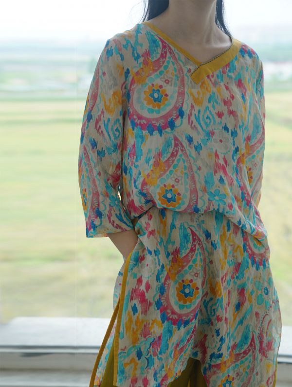 燕燕~苧麻 文藝數碼印花修身 洋裝 連身裙 ab2219501 