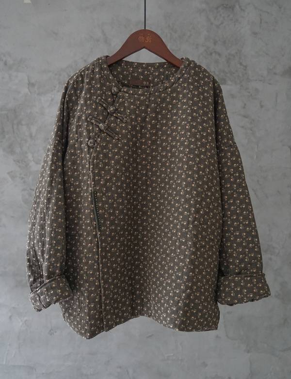 燕燕棉麻～斜襟碎花寬鬆廓形加厚棉衣外套 ab2134101 