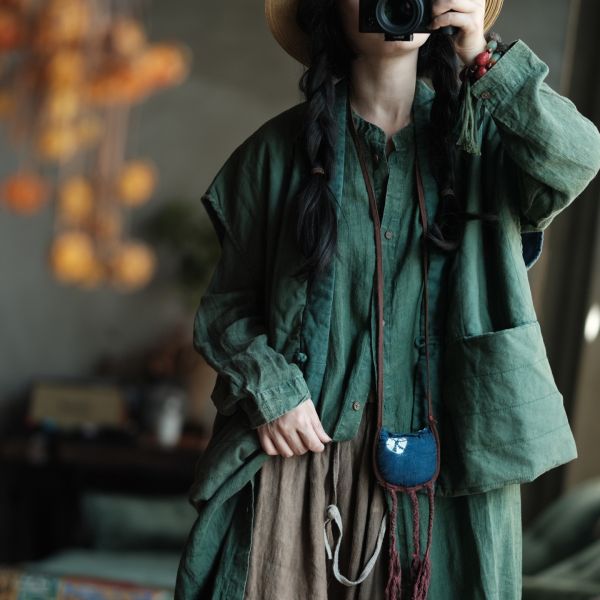 燕燕~棉麻商品~純亞麻  衍線寬鬆百搭落肩夾棉坎肩背心棉麻杉  an192901 