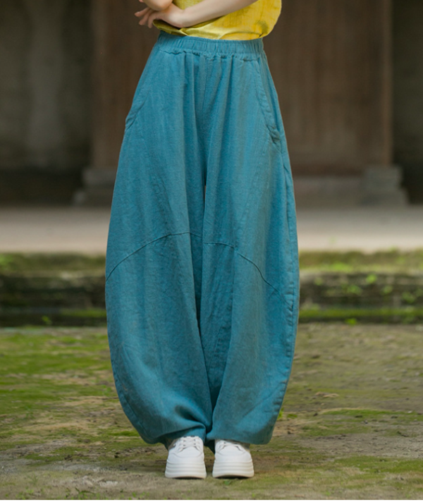 燕燕~夏棉麻新品 苧麻  砂炒做舊垂感寬鬆燈籠褲 打坐禪修 太極褲 長褲 民俗風寬褲 