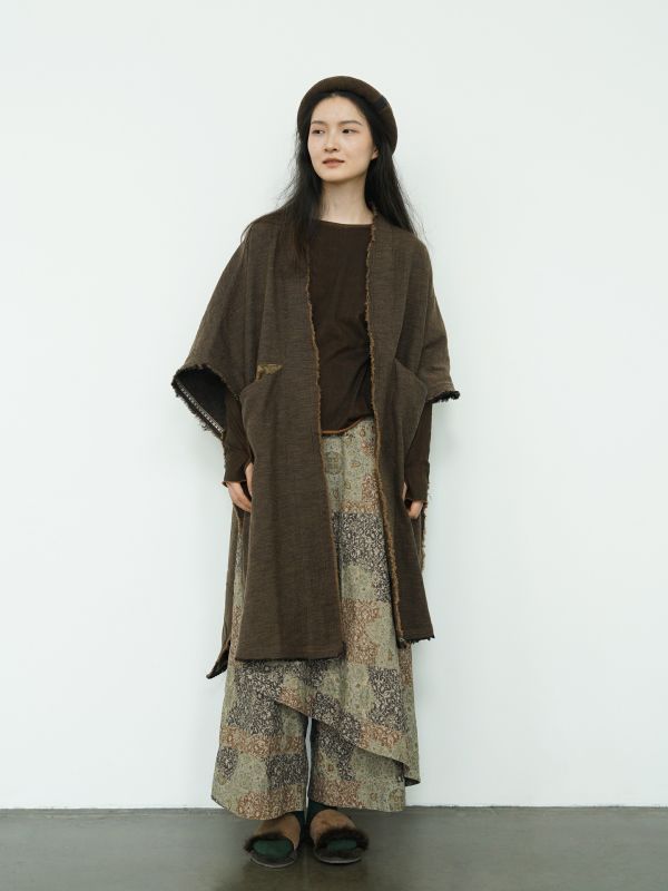 燕燕~秋款 復古色織沙礫披肩長外套 復古毛邊做舊隨性長外套 ab2430801 