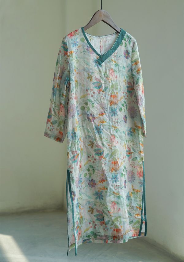 燕燕~苧麻 文藝數碼印花修身 洋裝 連身裙 ab2219501 