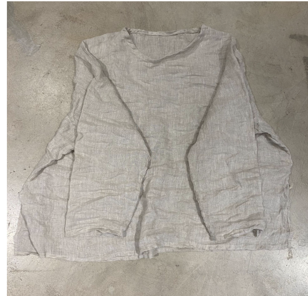 燕燕~夏季新款 文藝復古水洗做舊亞麻 v領套頭落肩小衫 上衣 