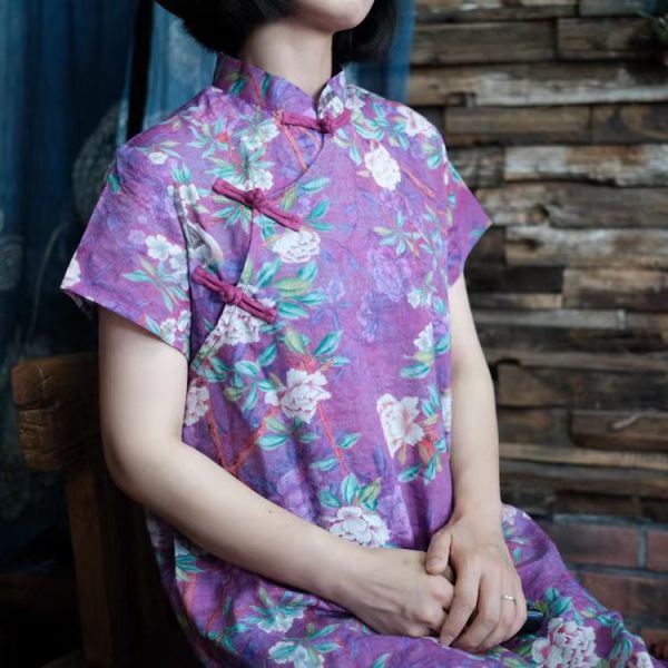 燕燕~棉麻商品~雙層棉 復古百搭盤扣打底長衫上衣 可當洋裝 連身裙  an061101 