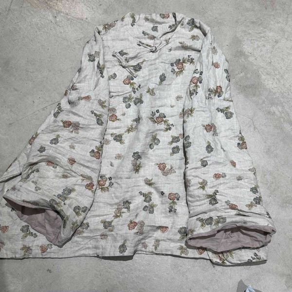 燕燕~雨露麻印花雙層偏襟盤扣外套小衫 上衣 ab27001 