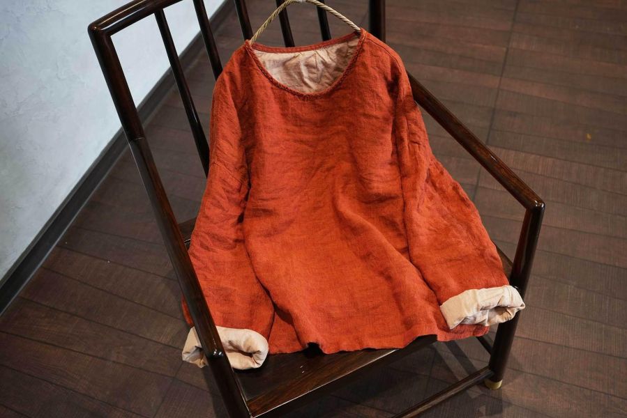 燕燕~色織亞麻 復古文藝寬鬆長袖小衫 雙層上衣襯衫 