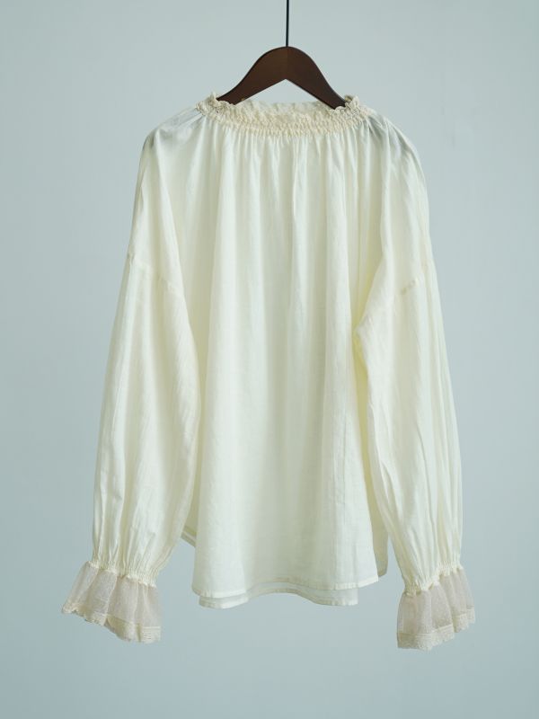 燕燕～復古花苞鬆緊領雙層棉襯衫 田園天然舒適喇叭袖上衣 ab2531201 