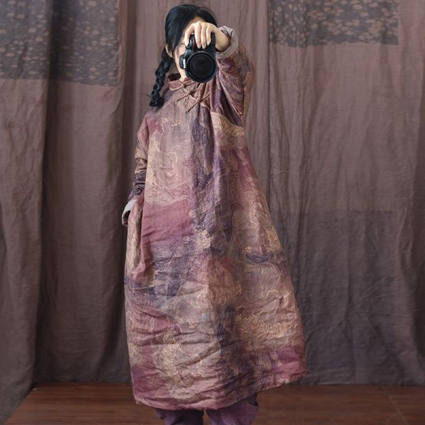 燕燕~棉麻商品~亞麻材質 長款斜襟盤扣棉袍洋裝 連身裙 