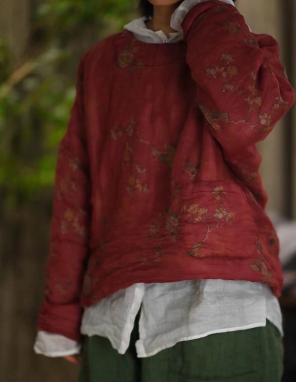 燕燕~棉麻商品~苧麻  印花套頭棉衣棉服上衣 