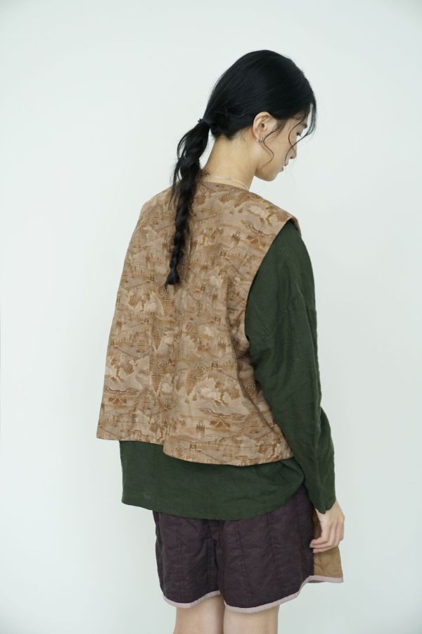 燕燕~復古藍染印花對襟夾棉 全新中式椰殼扣加厚背心 ab2531501 