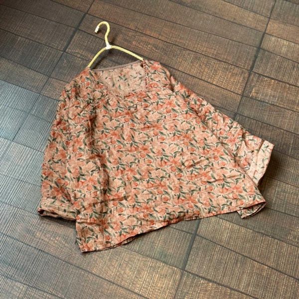 燕燕棉麻～夏款 莧麻 數位印花寬鬆漢服設計師款 方領文藝休閒麻衫 上衣 