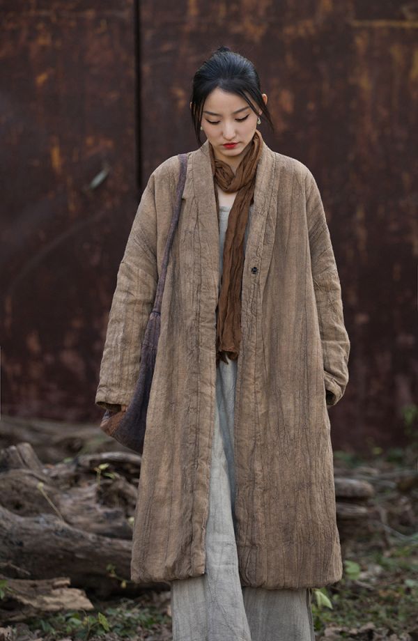 燕燕～冬季新款 手工紮染炒色做舊夾棉加厚禪長款棉衣外套 