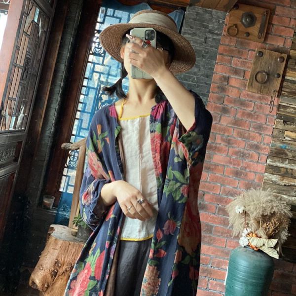 燕燕～雙層棉紗. 復古舊感 舒適寬鬆防曬衣大外披上衣 外套。ab195901 