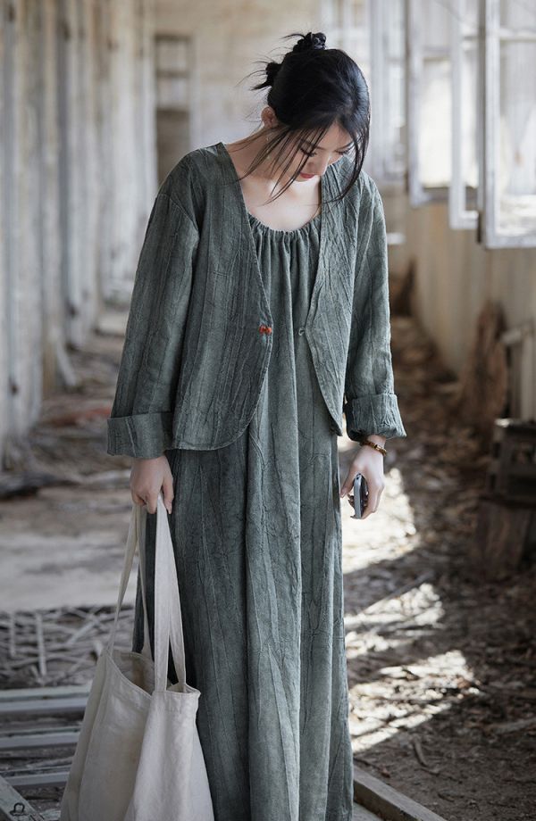 燕燕~苧麻~夏棉麻女裝新款   紮染百搭開襟衫 長袖短外套 