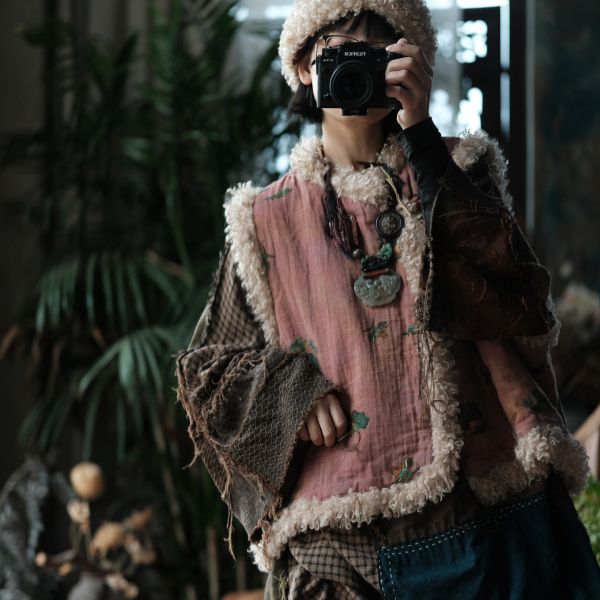 燕燕 冬季新款 羊捲毛斜襟盤扣夾棉坎肩背心棉衣 ab226701 