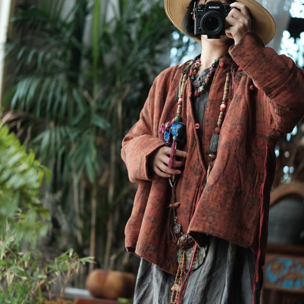 燕燕~棉麻商品~改良立領盤扣繫帶復古文藝懷舊寬鬆棉衣上衣   ab161201 