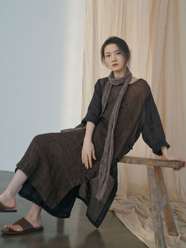 燕燕~春夏款  漢字印花長袍 中國風個性寬鬆洋裝 連身裙    ab2407701 