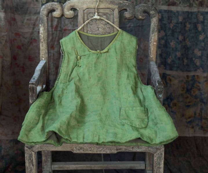 燕燕 數位印花苧麻寬鬆夾棉盤扣背心 