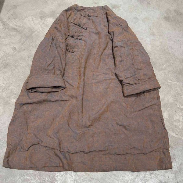 燕燕 色織雙層偏襟復古中式盤扣長袍上衣 洋裝 連身裙 