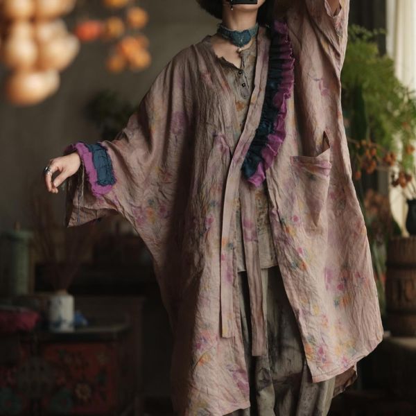燕燕～（寬鬆版型）文藝復古輕民族風苧麻爆款防曬襯衫袍子 外套 ab236601 