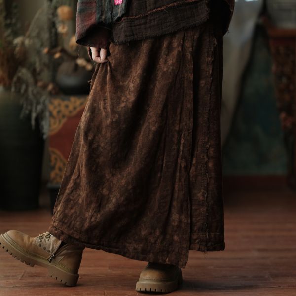 燕燕~秋冬新款 拼色文藝復古百搭半身裙碎花長裙 abGMJ20201 