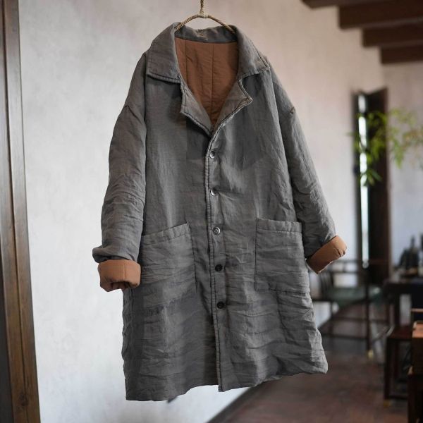 燕燕～秋冬款 加厚苧麻過冬厚棉衣大版寬鬆 長版西服外套 