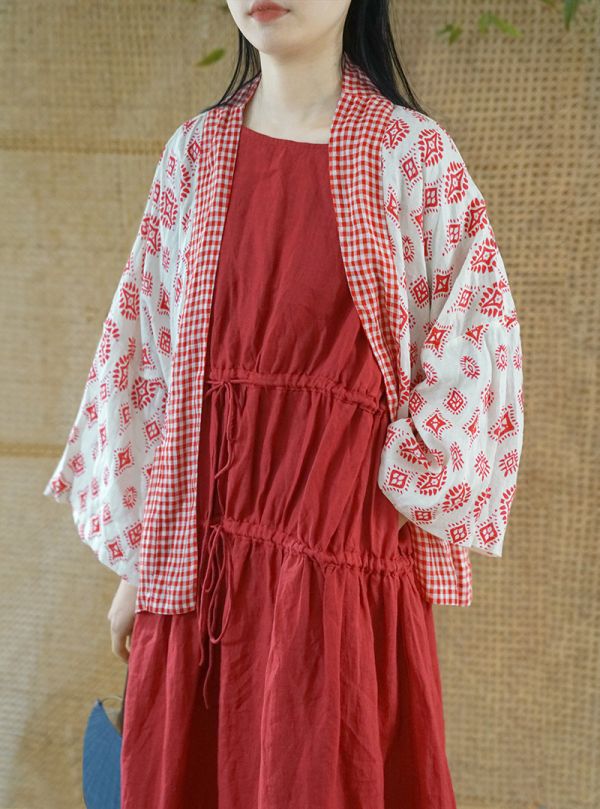 燕燕~亞麻 印花漢服開衫 寬鬆防曬外套 + 直筒褲 亞麻褲 