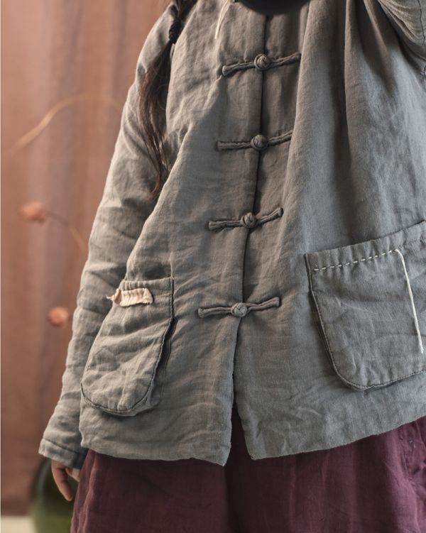 燕燕~秋冬款。苧麻夾棉. 傳統手工盤扣便衣中式小棉襖棉衣外套 