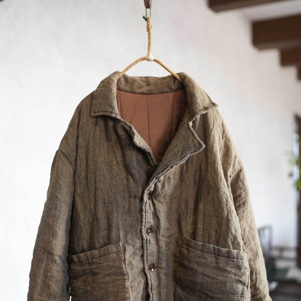 燕燕~厚棉衣過冬必備 色織亞麻 大版寬鬆 西服外套 