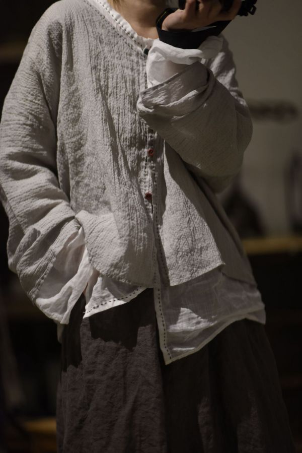 燕燕~棉麻商品~亞麻 色織圓領開衫包扣薄款小衫上衣 棉麻衫 外套 