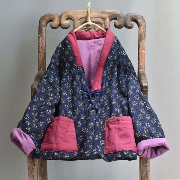 燕燕～繫帶盤扣老花布棉襖 棉服短款女棉衣外套 
