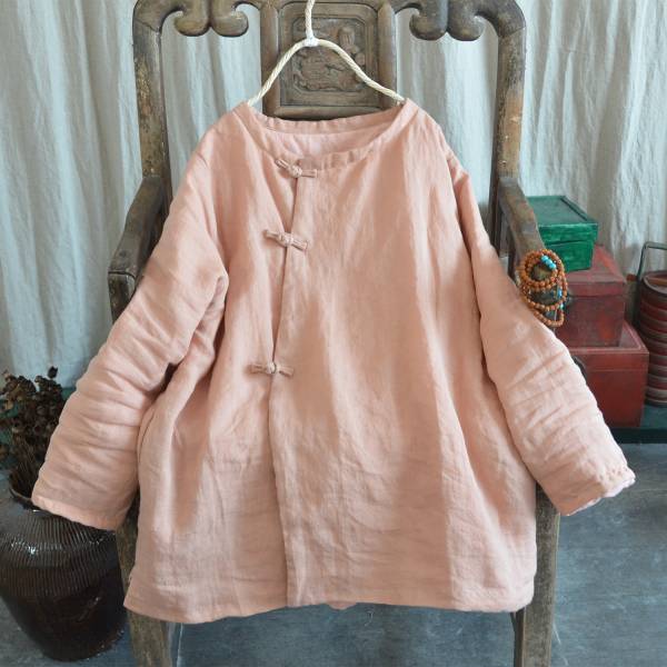 燕燕~棉麻商品~冬裝款苧麻斜襟寬鬆休閒盤扣棉衣棉襖外套 