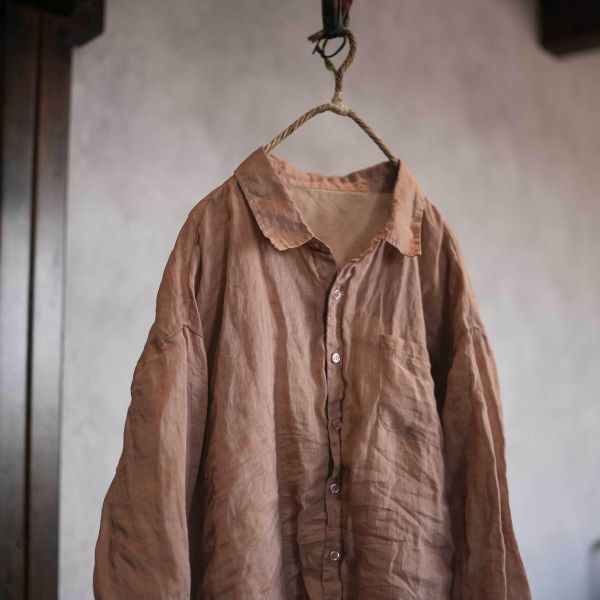 燕燕~薄苧麻 柔軟雙層上衣 休閒風復古襯衫 