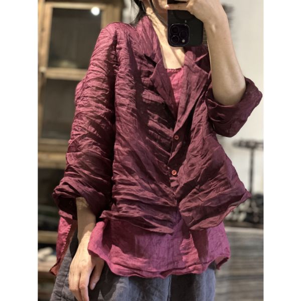 燕燕. 苧麻 文藝復古純色寬鬆短款西裝外套 