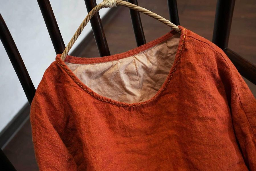 燕燕~色織亞麻 復古文藝寬鬆長袖小衫 雙層上衣襯衫 