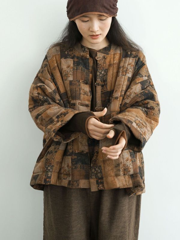 燕燕~秋冬款 復古拼色盤扣保暖寬鬆棉衣中式加厚懷舊外套棉襖外套 ab2439601 