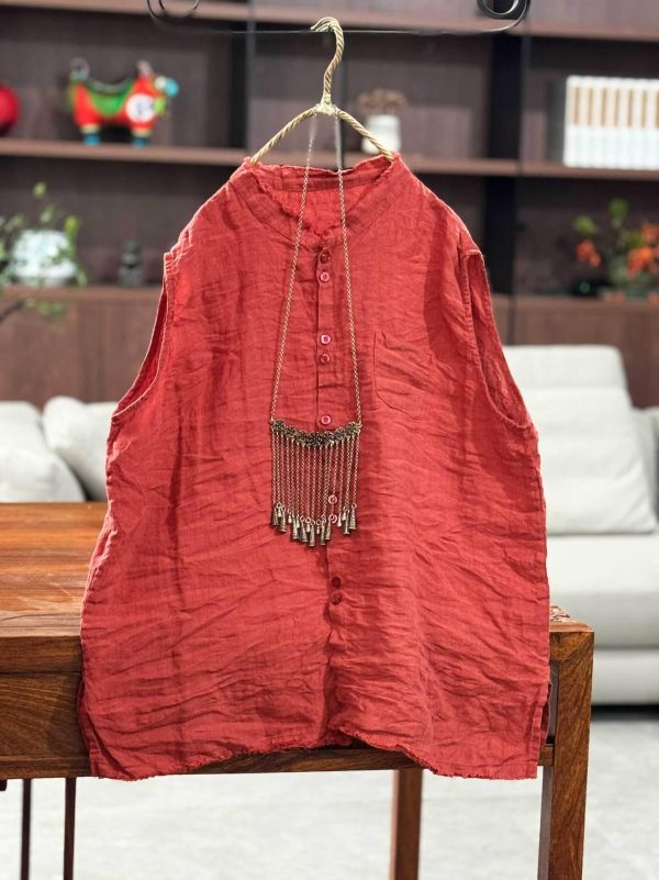 燕燕~高品質復古亞麻寬鬆休閒背心 