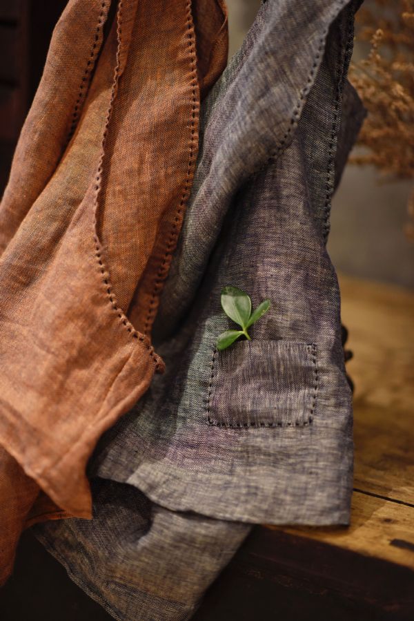 燕燕棉麻～藝術復古亞麻手縫線跡V領套頭寬鬆輕薄背心 