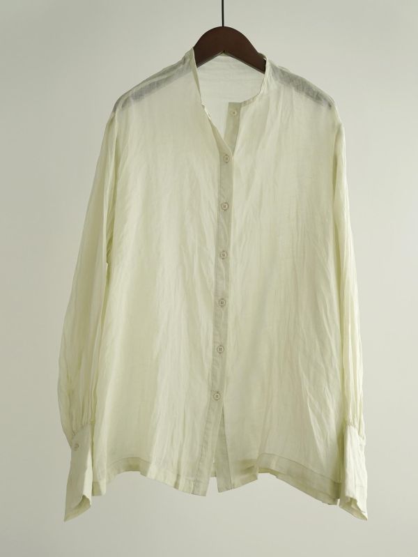 燕燕~春季法式～復古襯衫輕盈薄透寬鬆長袖小圓領苧麻休閒襯衫 ab2632601 