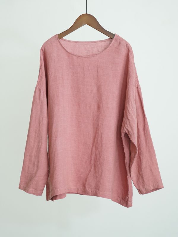 燕燕～亞麻～秋季簡約氣質百搭圓領套頭襯衫 打底寬鬆上衣  ab2526401 