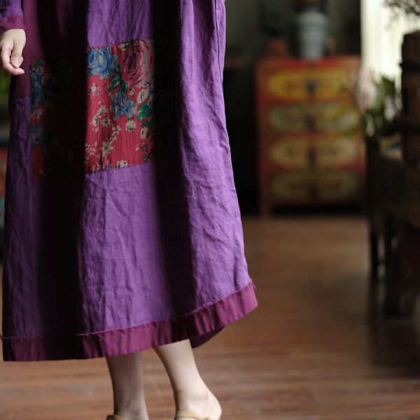 燕燕. 純麻   毛邊撞色大袍洋裝 連身裙。ab143601 