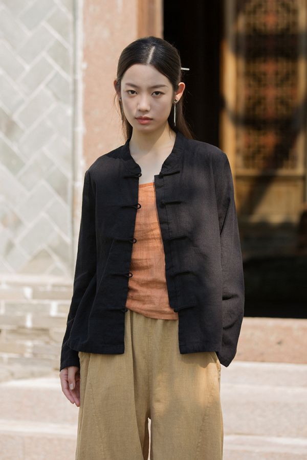 燕燕~春季新款 改良驚艷小立領上衣  盤扣女式長袖修身禪服開襟衫 外套 