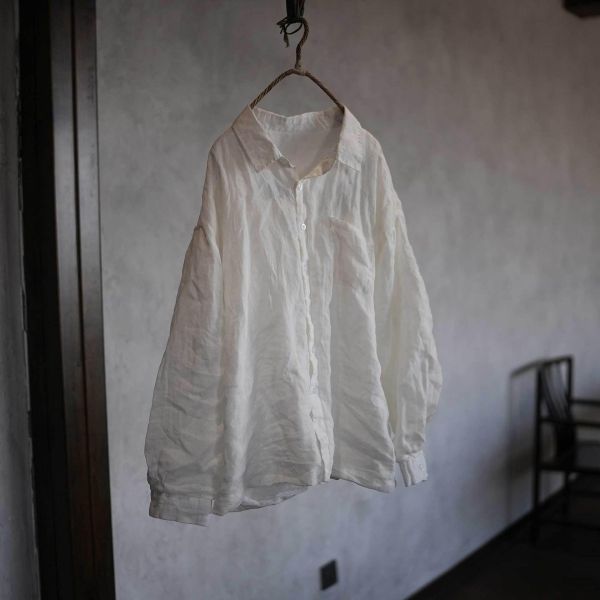 燕燕~薄苧麻 柔軟雙層上衣 休閒風復古襯衫 