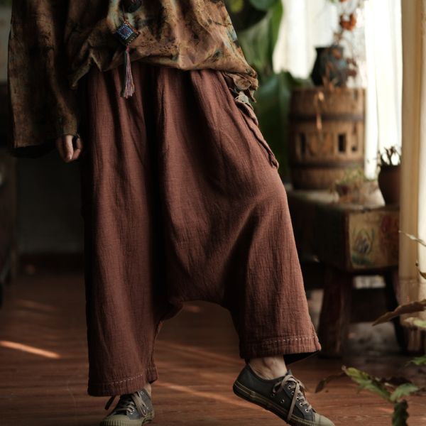 燕燕~棉麻商品~設計文藝復古休閒褲寬鬆百搭鬆緊腰闊腿褲  飛鼠褲 哈倫褲 ab234801 