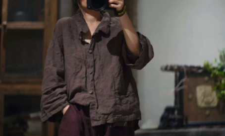 燕燕～春秋款。亞麻 簡約娃娃領手縫線跡開衫短款外套小衫 上衣  長袖棉麻衫 