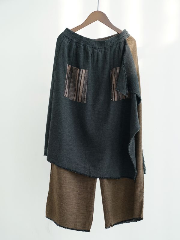 燕燕~秋冬款 復古色織棉麻個性不規則漁夫直筒褲 兩穿褲 ab2434701 