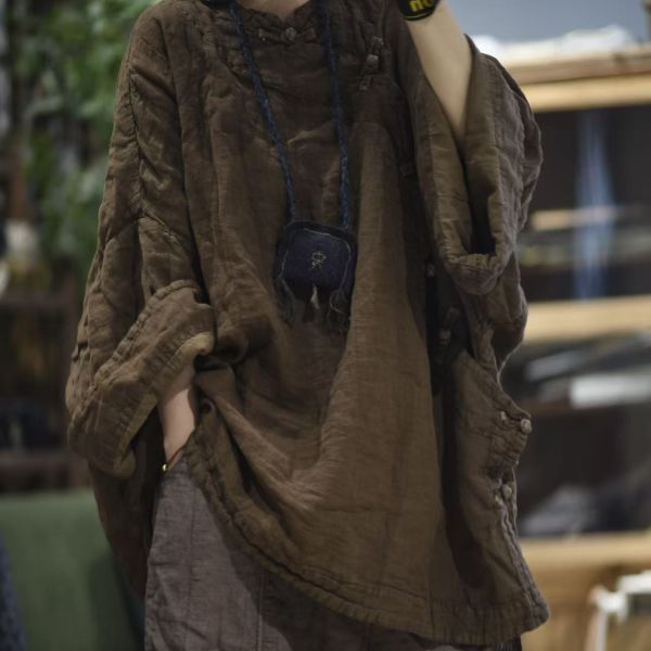 燕燕～秋冬款～復古做舊雙層中式盤扣偏襟外套 