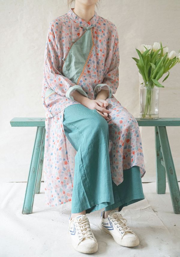 燕燕~棉麻商品~輕中式斜襟寬鬆襯衫. 復古潮味撞色花邊輪廓上衣 ab2106501 