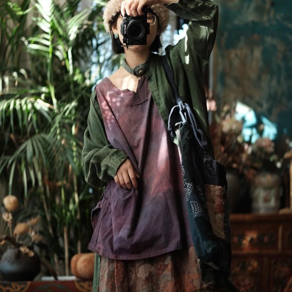 燕燕~棉麻商品~植物染背心＋長洋＋外套 3件一套（長袖套裝） 