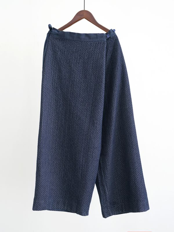 燕燕~秋冬款～華夫格牛仔棉個性不規則漁夫直筒褲 文藝繫帶褲裙 ab2520001 